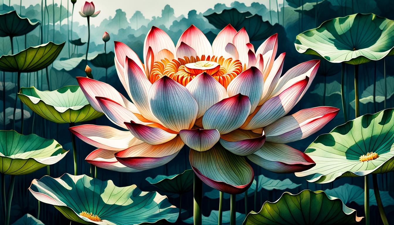 Detailed illustrations featuring lotus from flowers to leave...