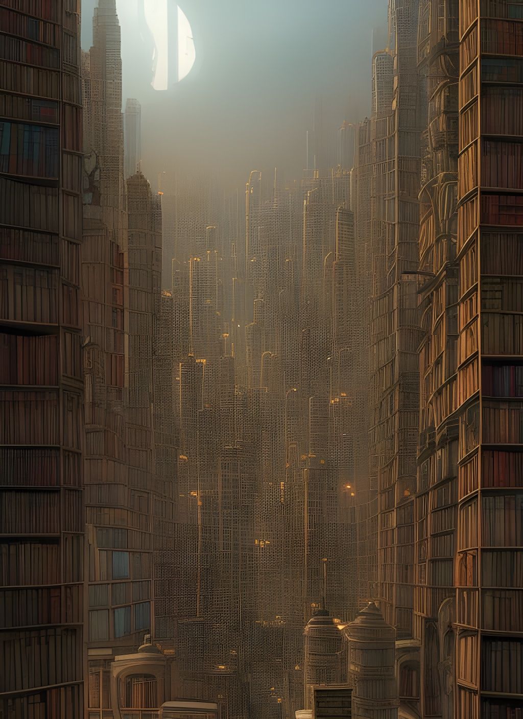 Cityscape Built of Books in Moebius Style
