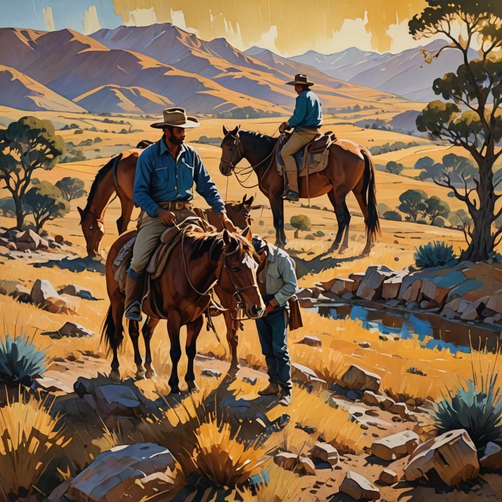 Gaucho's Mate: Impressionist Gouache in Argentine Countrysid...