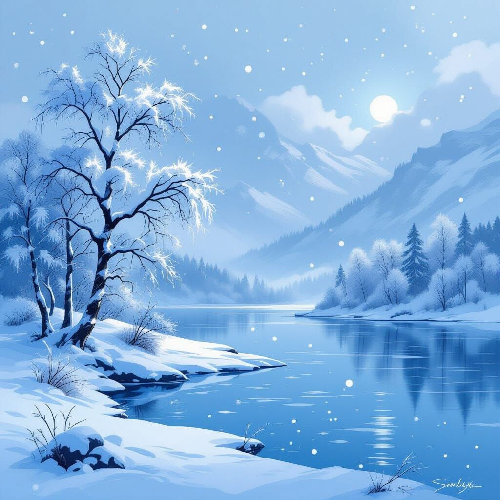 Icy Winter Landscape in Digital Painting Style