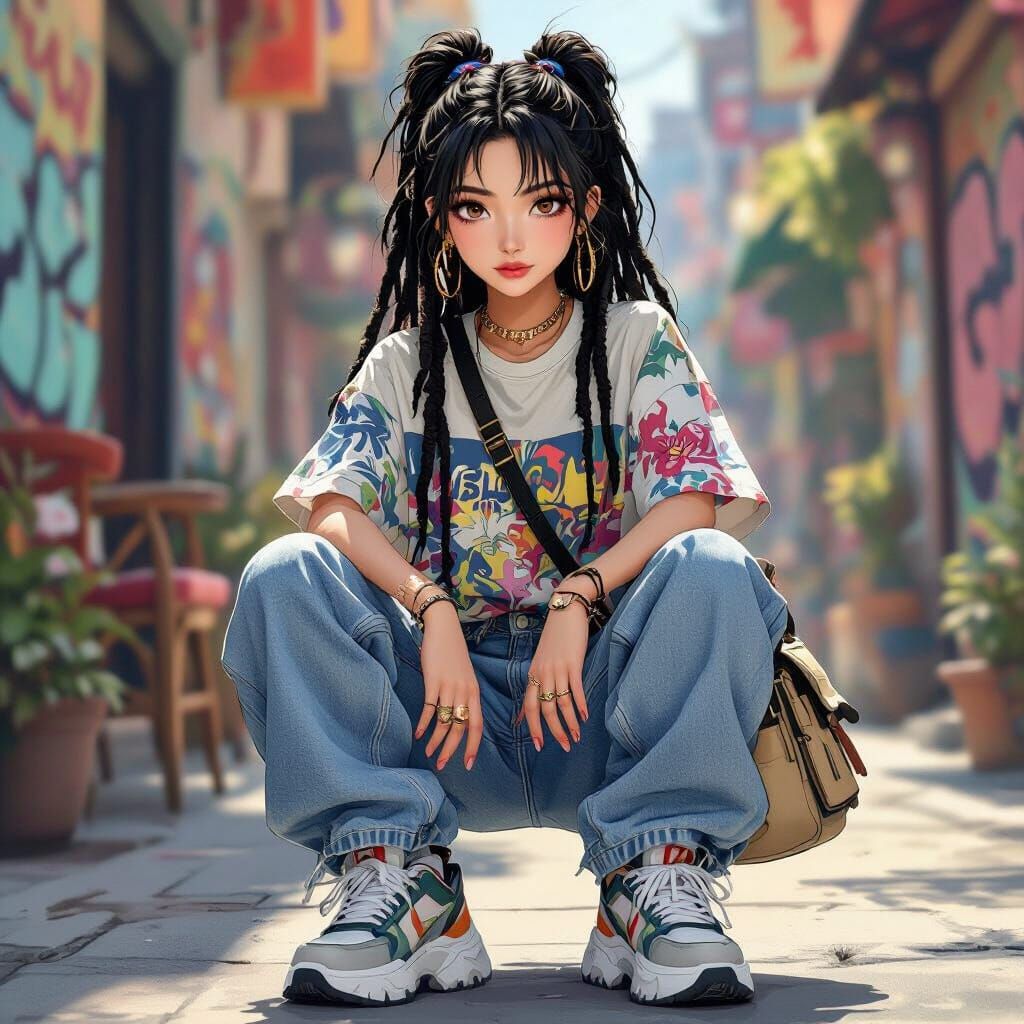 Anime Style Korean Woman in Streetwear