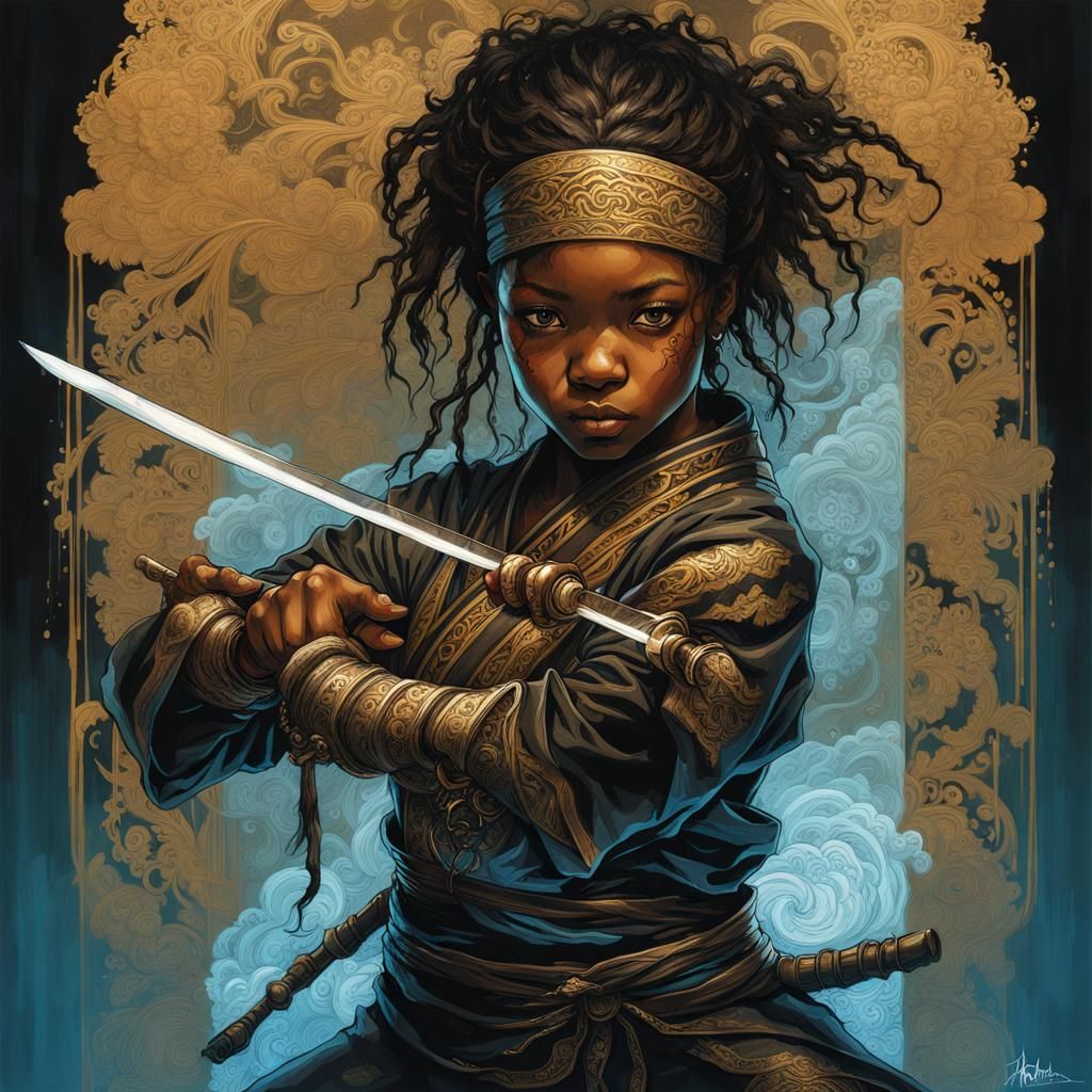 Bioluminescent Ninja Battles Reflection in Lace Art