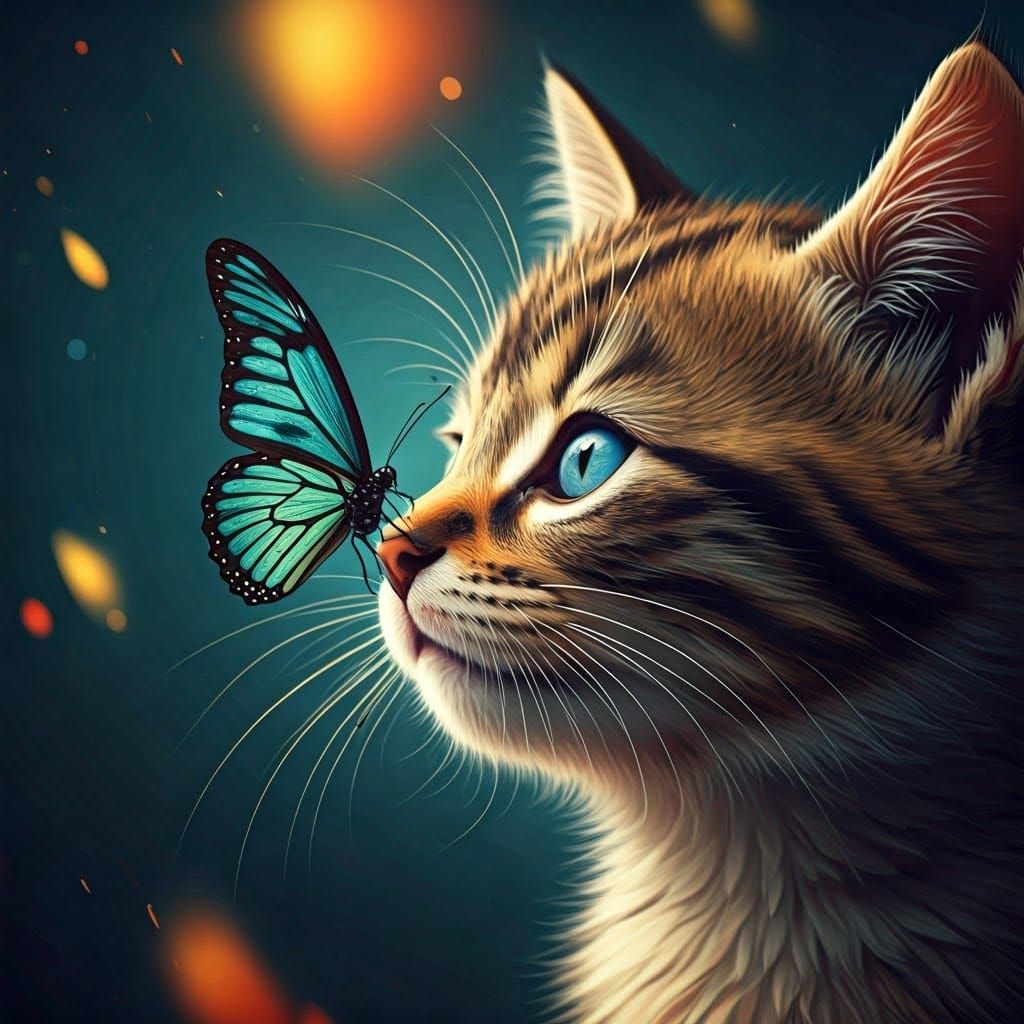 Kitten and Butterfly: Dreamlike Concept Art