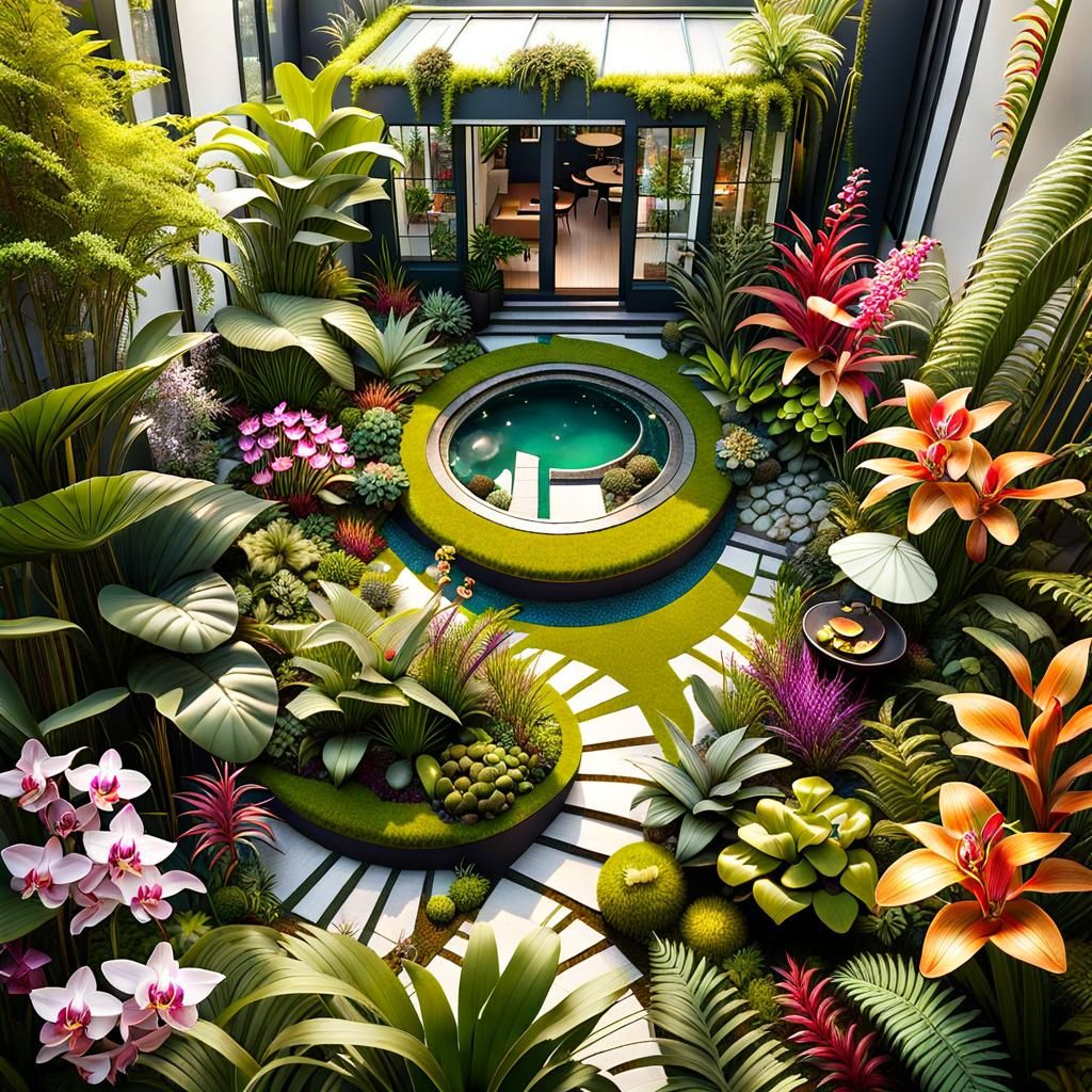 Urban Tropical Garden with Bengal Cats, Glittery Art