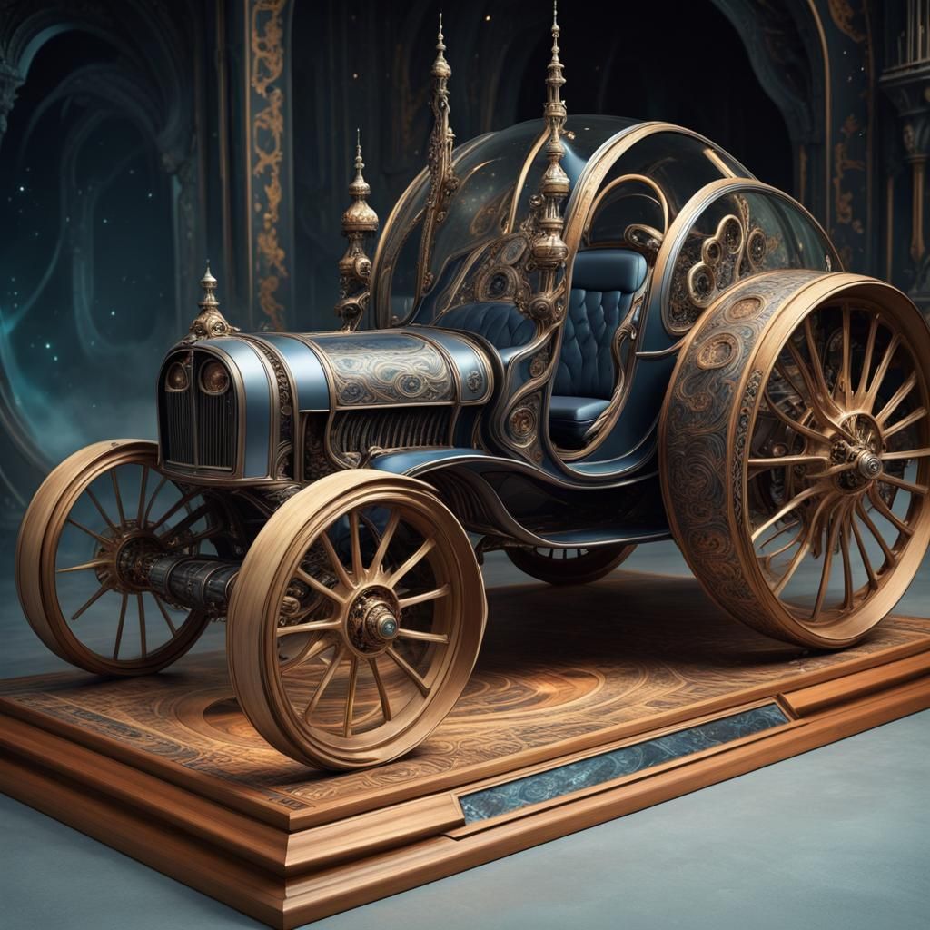 Futuristic Vehicle Glides Through Space in Art Nouveau Style