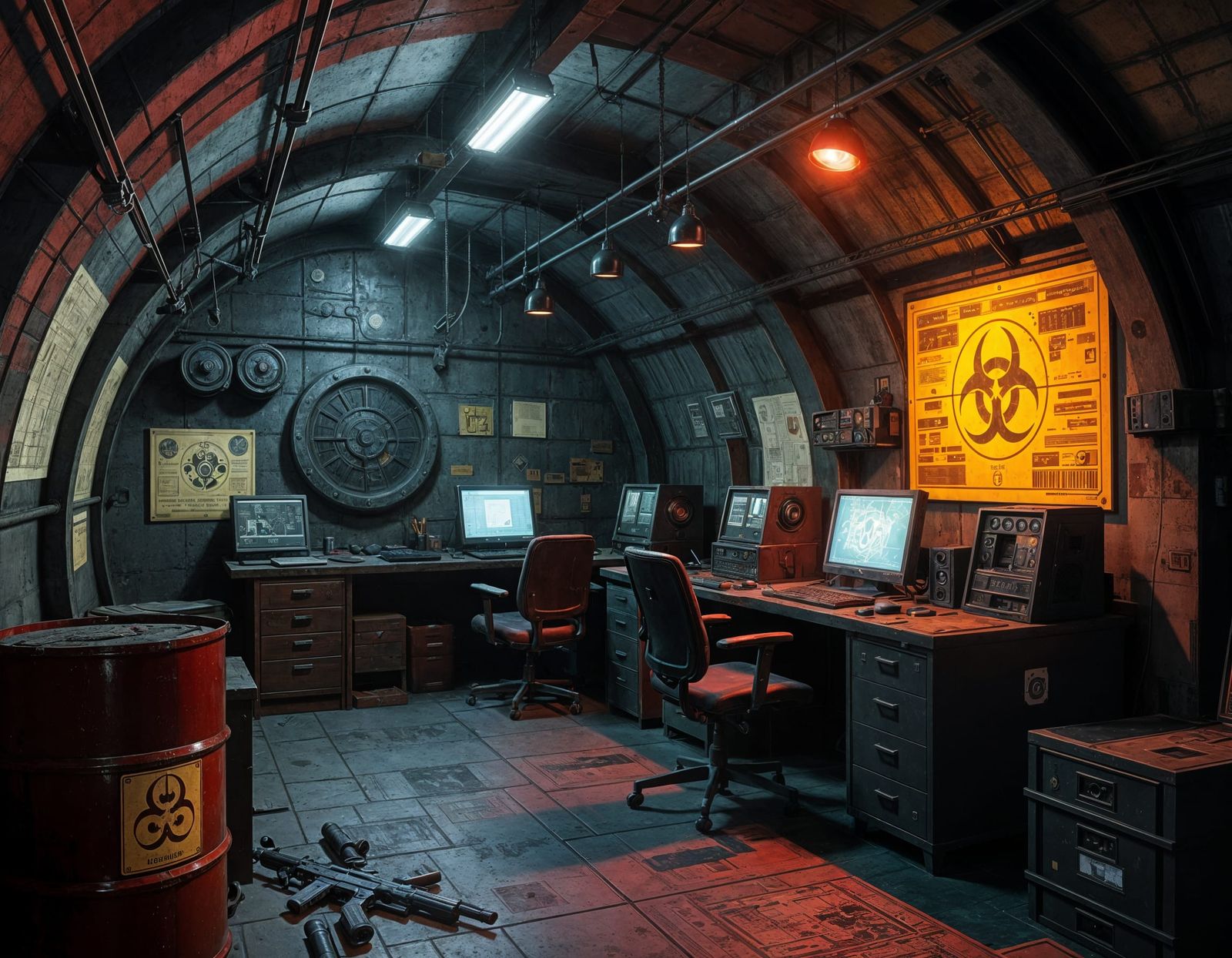 Dark Red Supervillain Hideout in Old Bunker