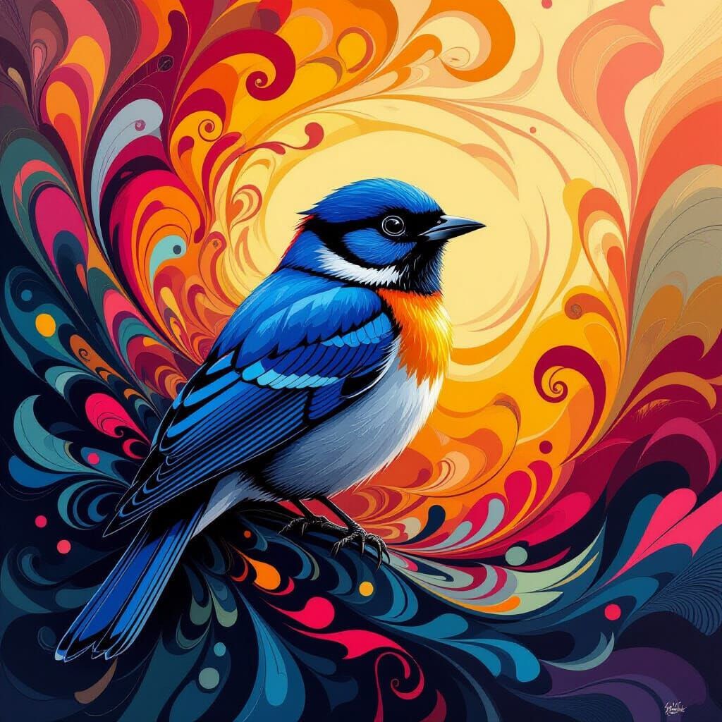 Vibrant Bird in Abstract Digital Art