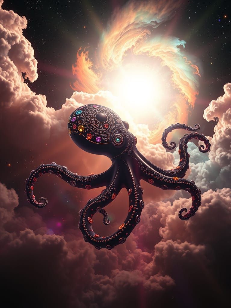 Bioluminescent Squid Shoots Fractal Cloud in Hyperspace