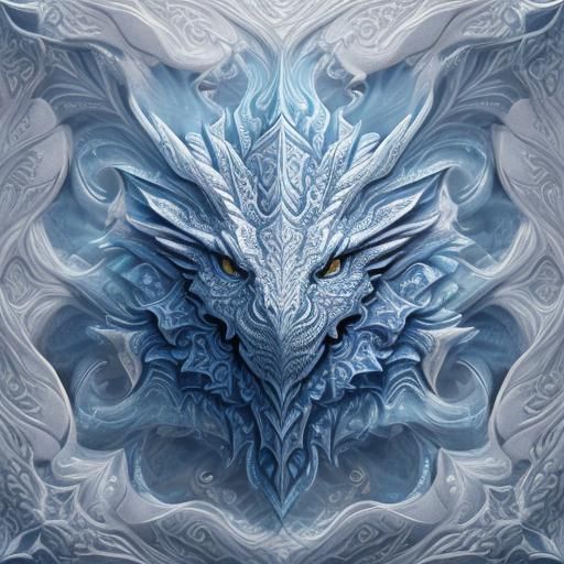 Icy Dragon in Mystical Fractal Zentangle Design