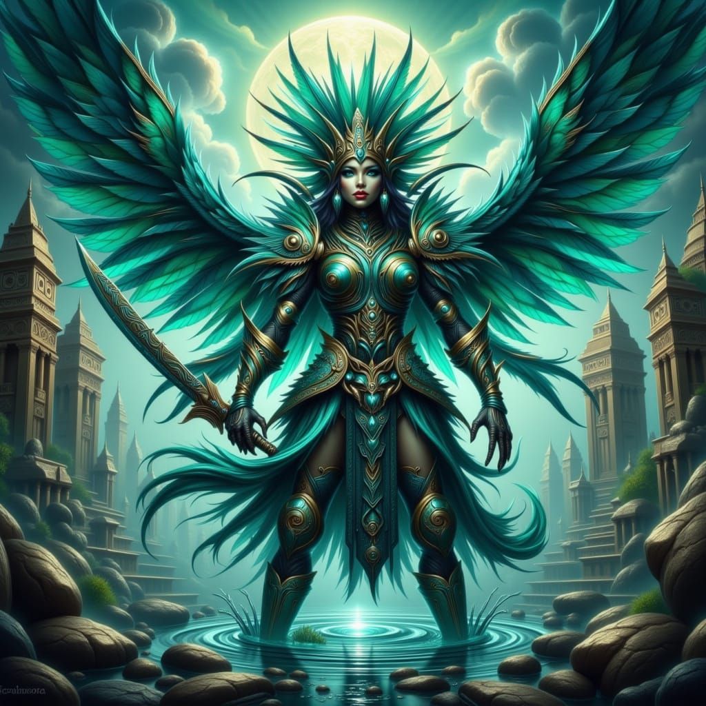 Surreal Quetzalcóatl Warrior Emerges from Mysterious Aztec F...