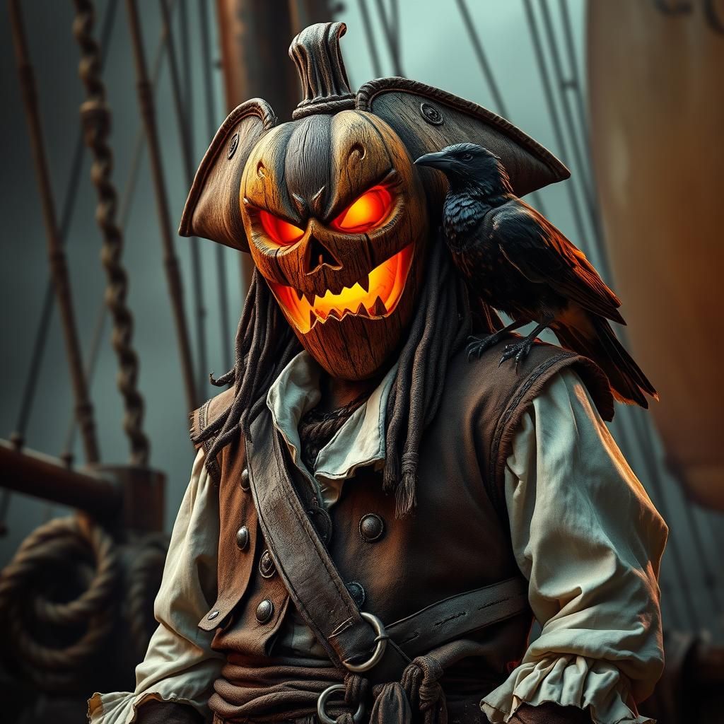 Pirate Jack-o'-Lantern with Sparrow in Splash Art Style