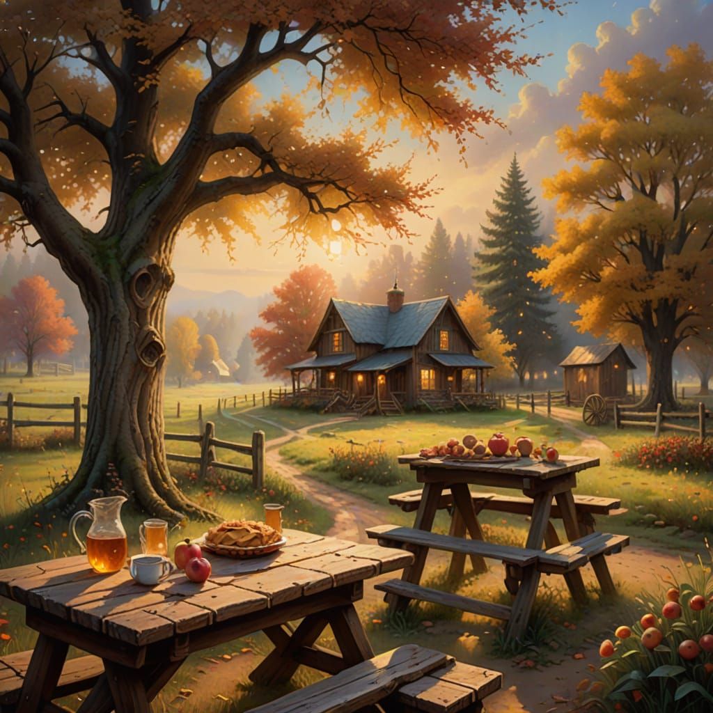 Whimsical Autumn Wonderland in Oil Painting Style