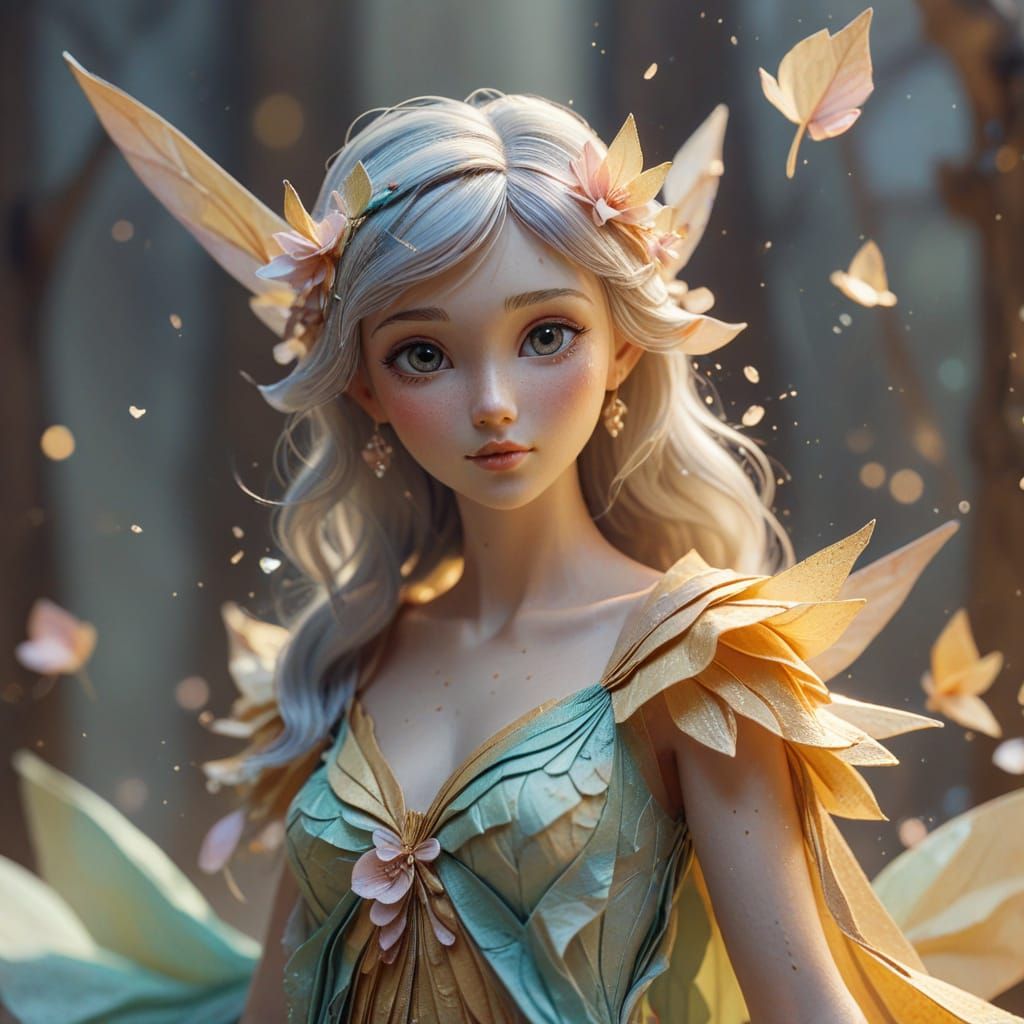 Delicate Paper Fairy in Dreamy Pastel Colors