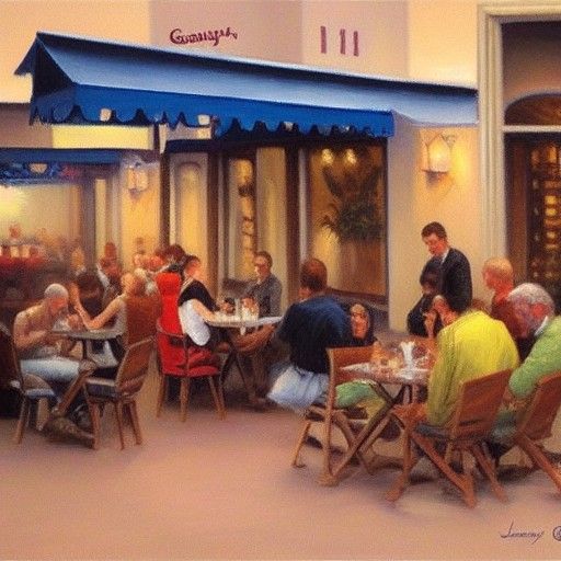 Cafe Scene in Oil Painting Style