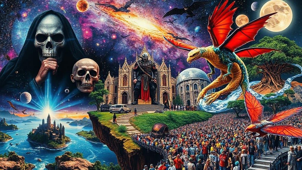 Omniversal Convergence in Vibrant, Hyper-Detailed Collage St...