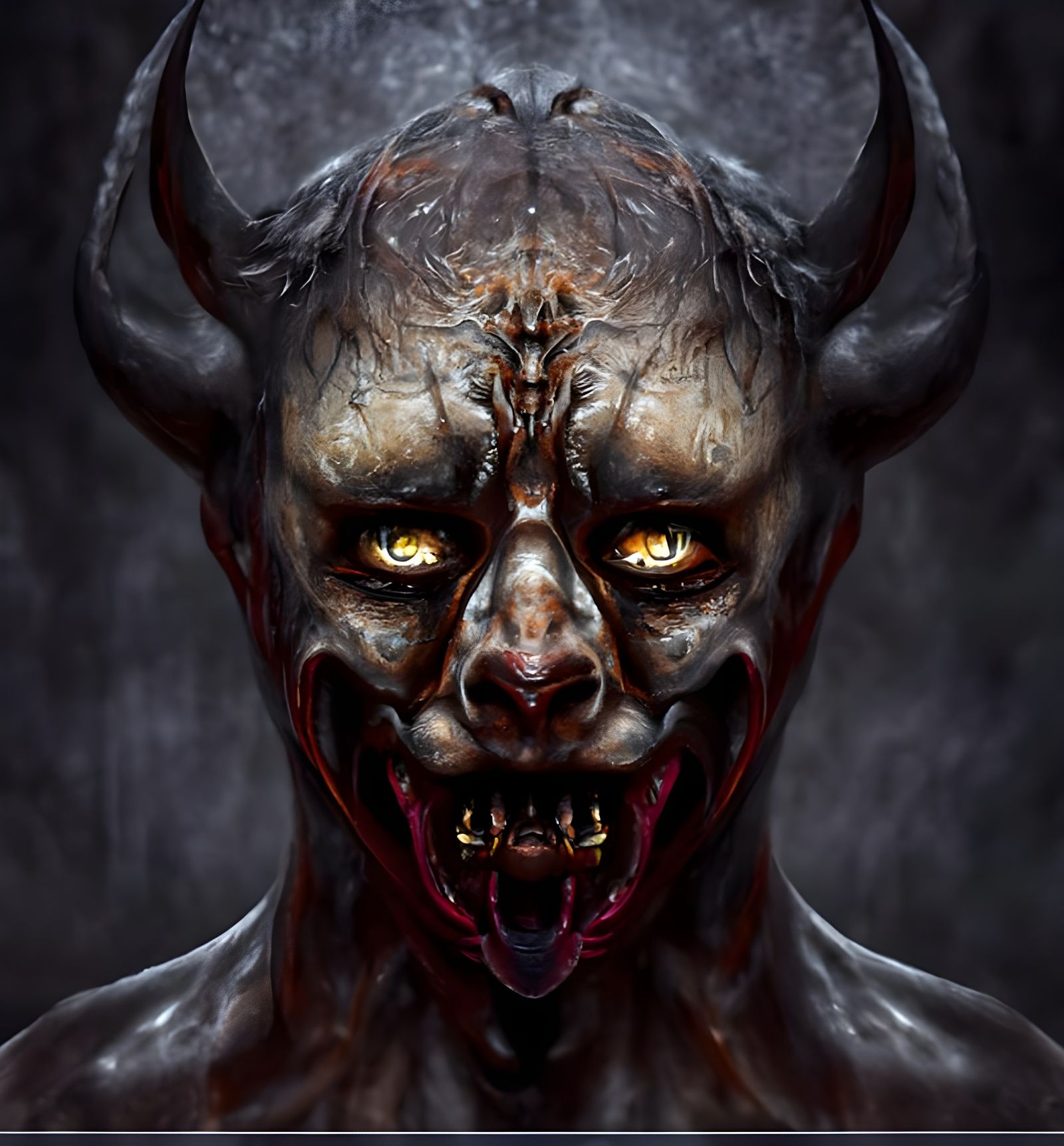 horror face on artstation, Horrible demon face, scary art, pinterest scary art, realistic, high quality 4k, high resolut...