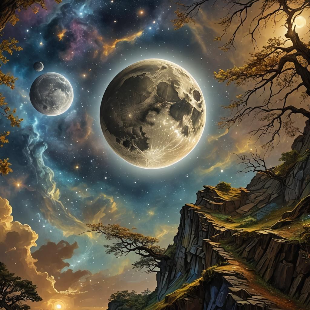 Luminous Moon Figure Reveals Galaxy Landscape