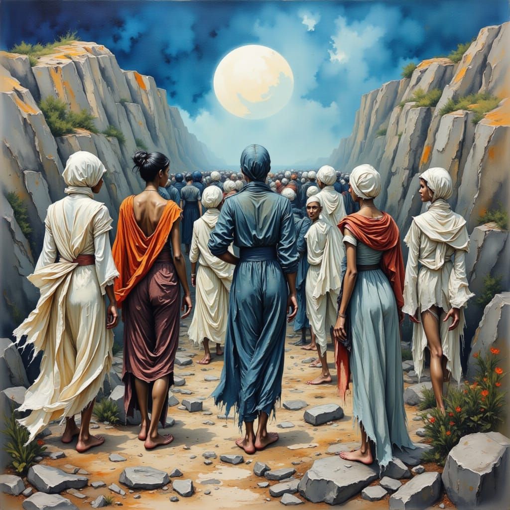 Moonlit Watchers in Watercolor and Ink Style