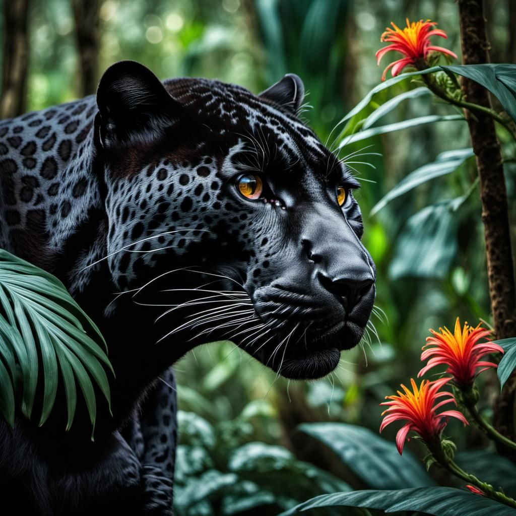 Black Jaguar in Rainforest Majesty
