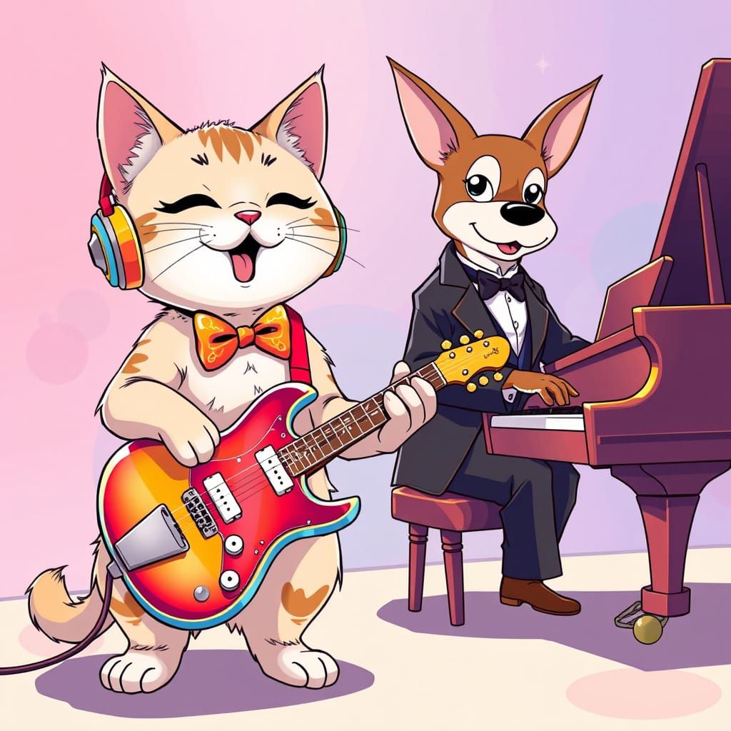 Anime Cat and Dog Musical Performance