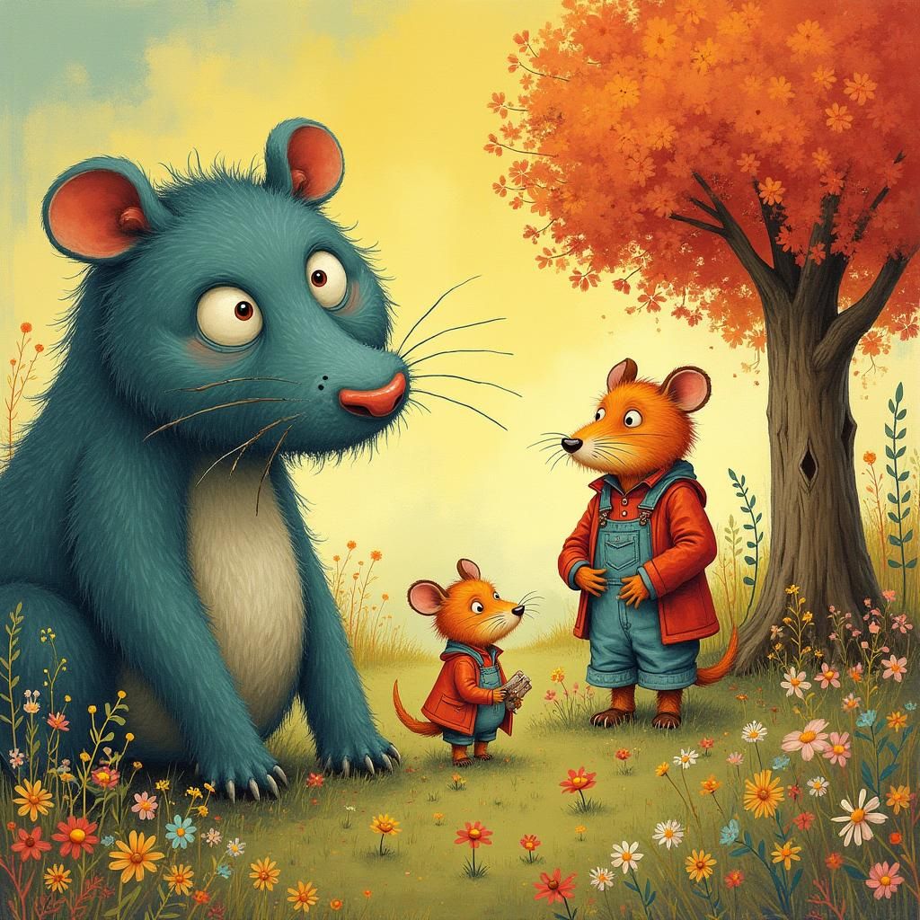 Whimsical Children's Book Illustration with Bold Lines