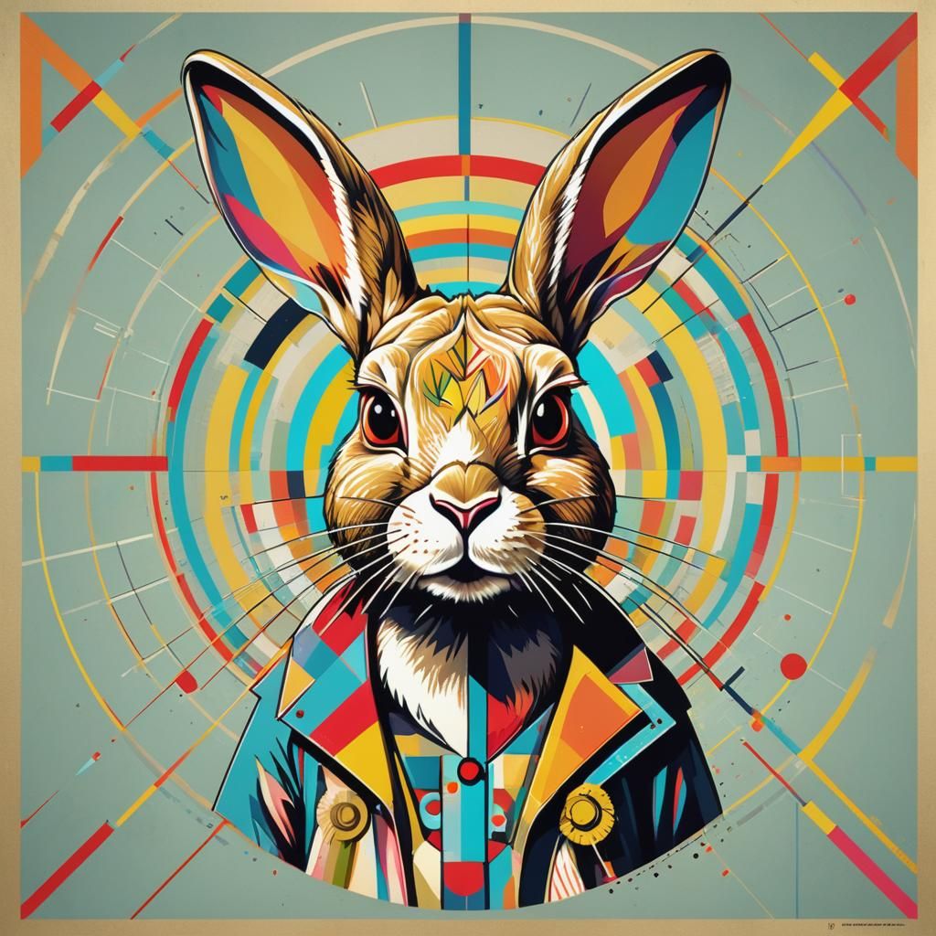Vibrant Pop Art Rabbit in Triadic Color Scheme