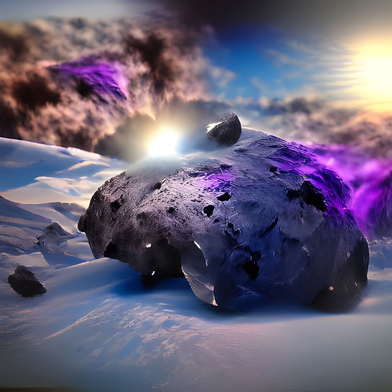 Ice Asteroid with Purple Black Holes in 8K