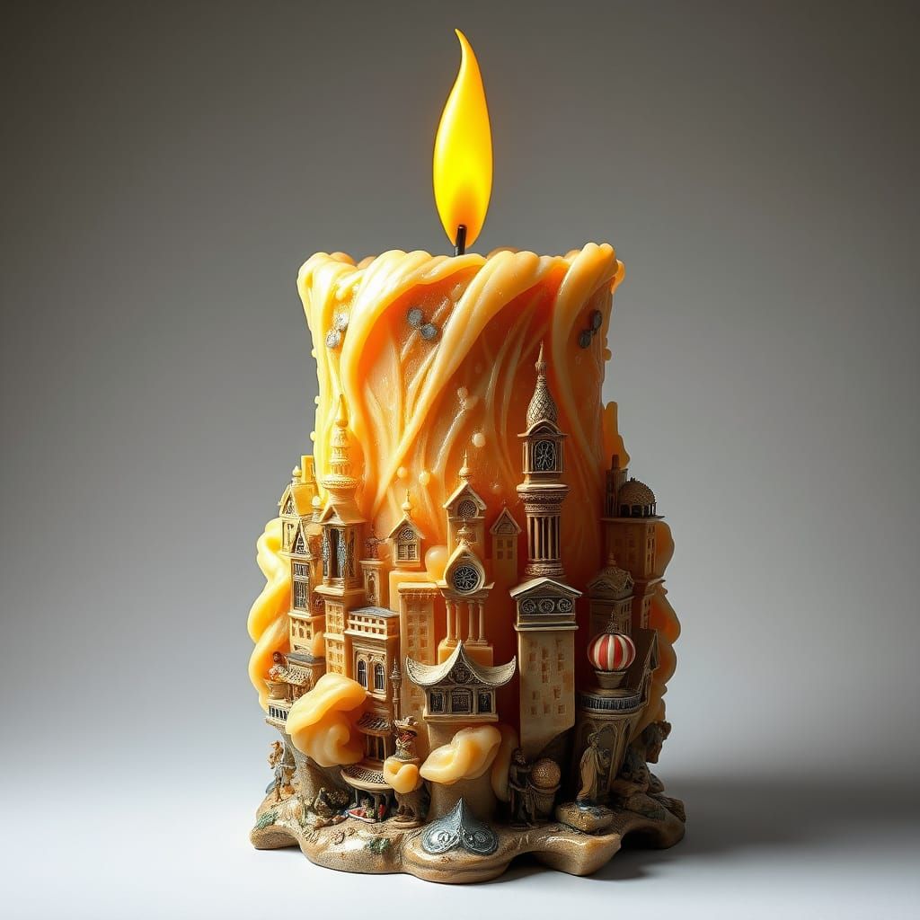Majestic Wax Sculpture Emerges from Melting Candle