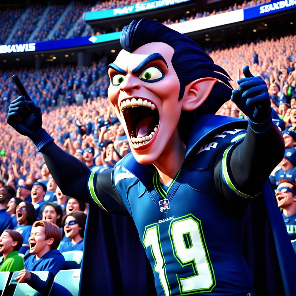 Cartoon Vampire Cheering at Seahawks Game
