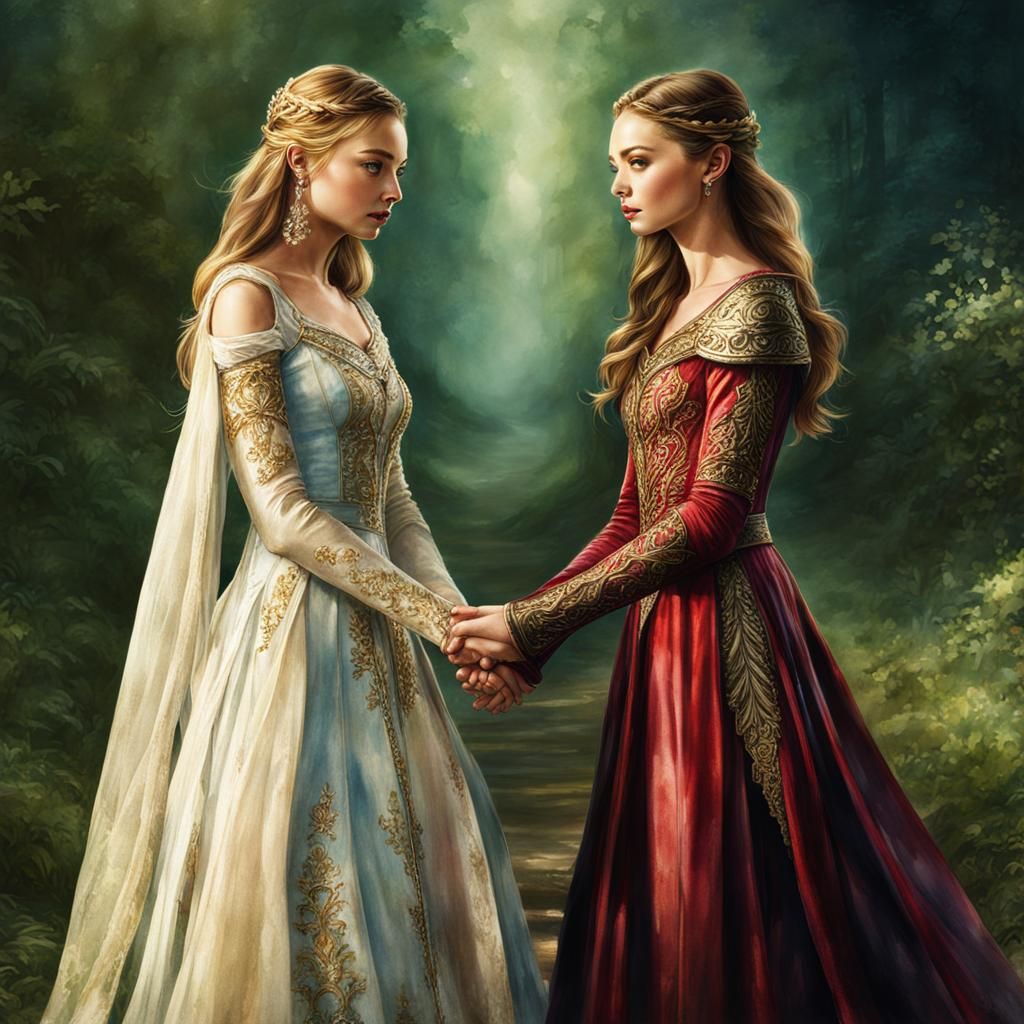 Sisters Holding Hands in Watercolor Style