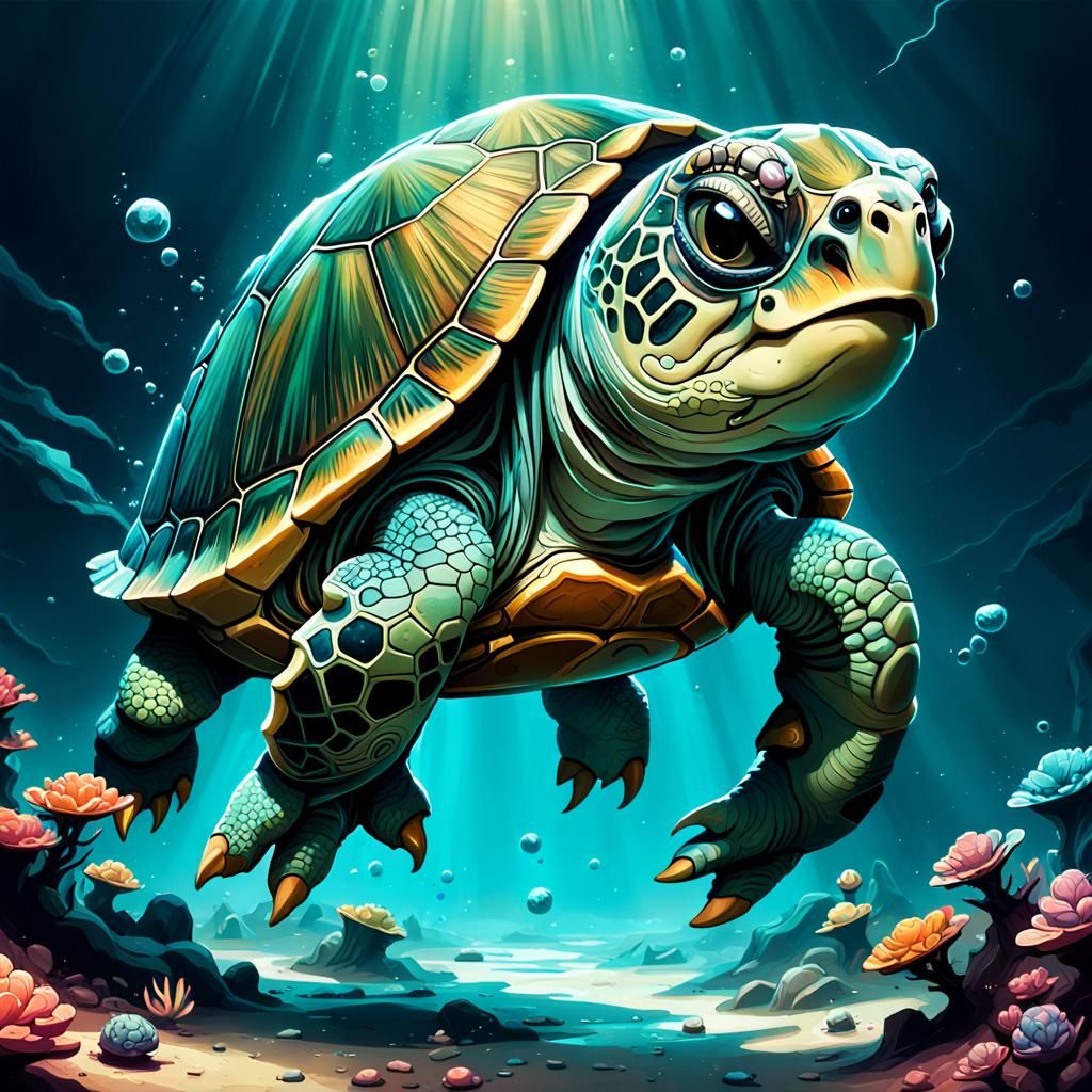 Adorable Wacky Turtle: Detailed Digital Fantasy Art