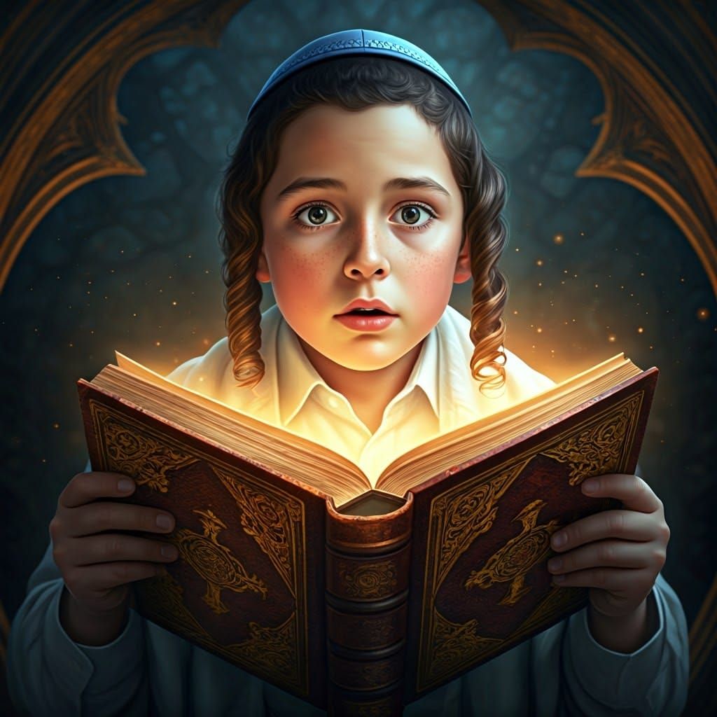 Young Orthodox Boy with Golden Book of Ancient Knowledge