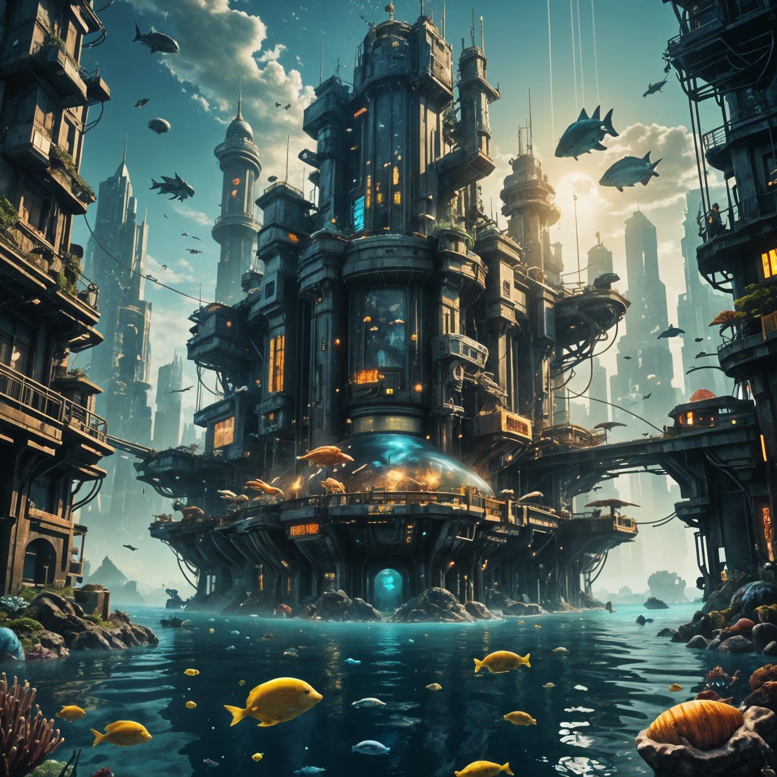 Cyberpunk Underwater City in Hyperrealistic Detail