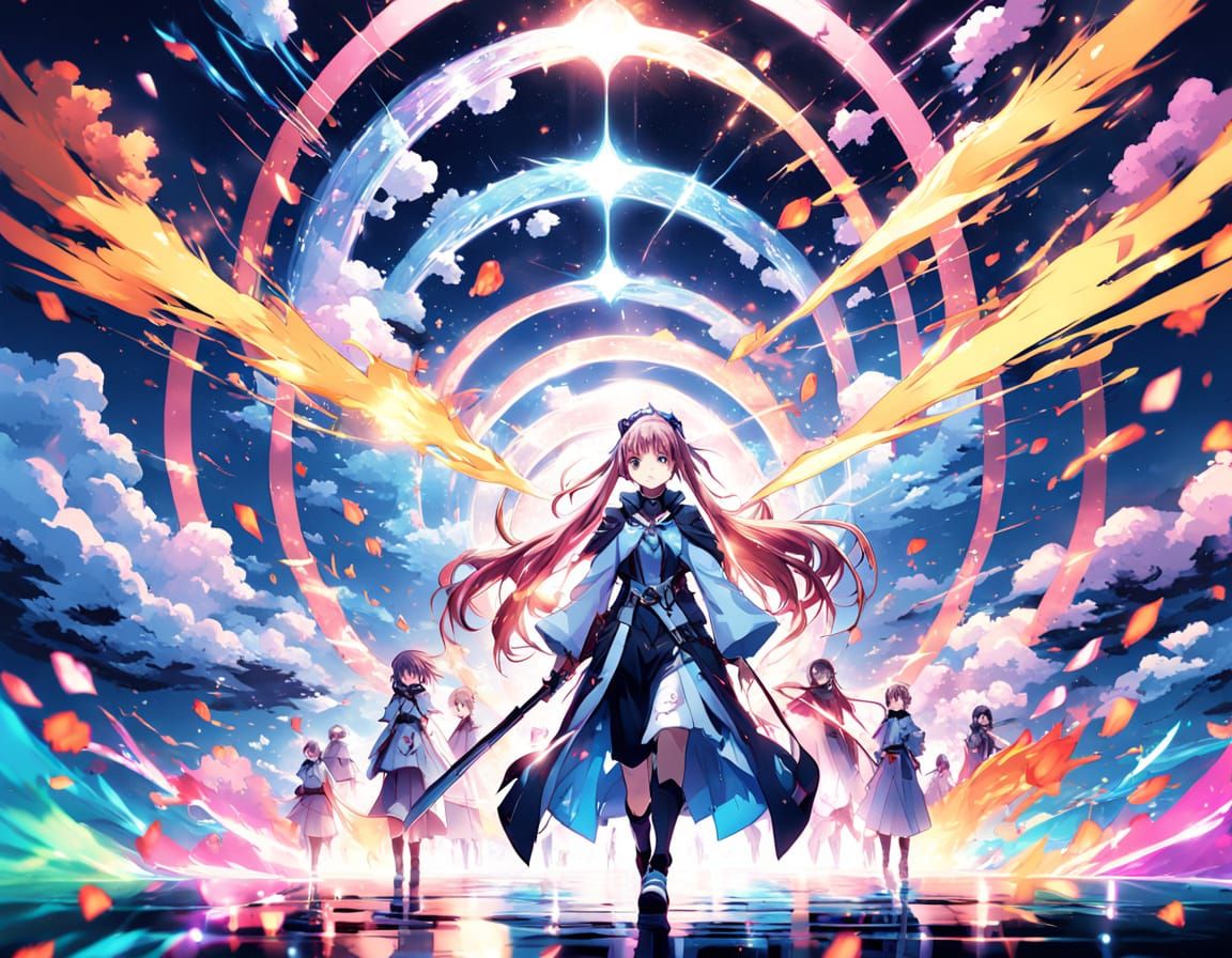 Magical Girl Anime Key Visual: Vibrant Dreamy Landscape