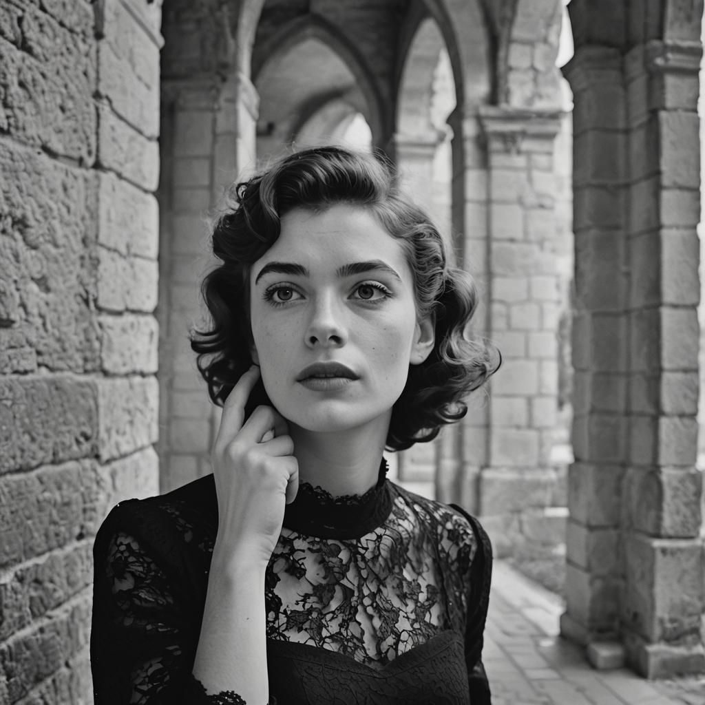 Mischievous Girl in 1950s Paris: Black and White Portrait