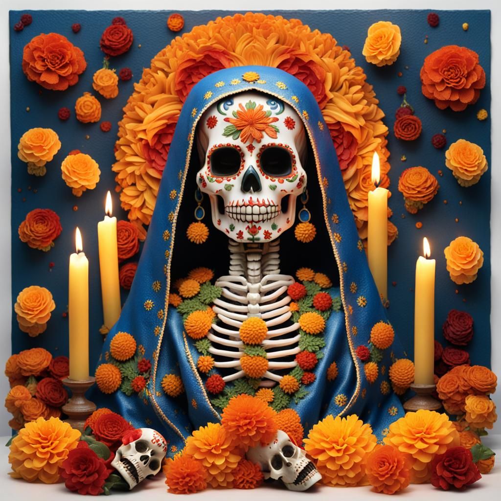 Virgin of Guadalupe Sugar Skull in Horror Style