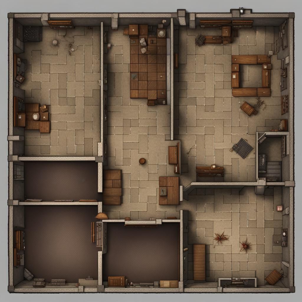 Detailed Top-Down WWII Spy House D&D Map