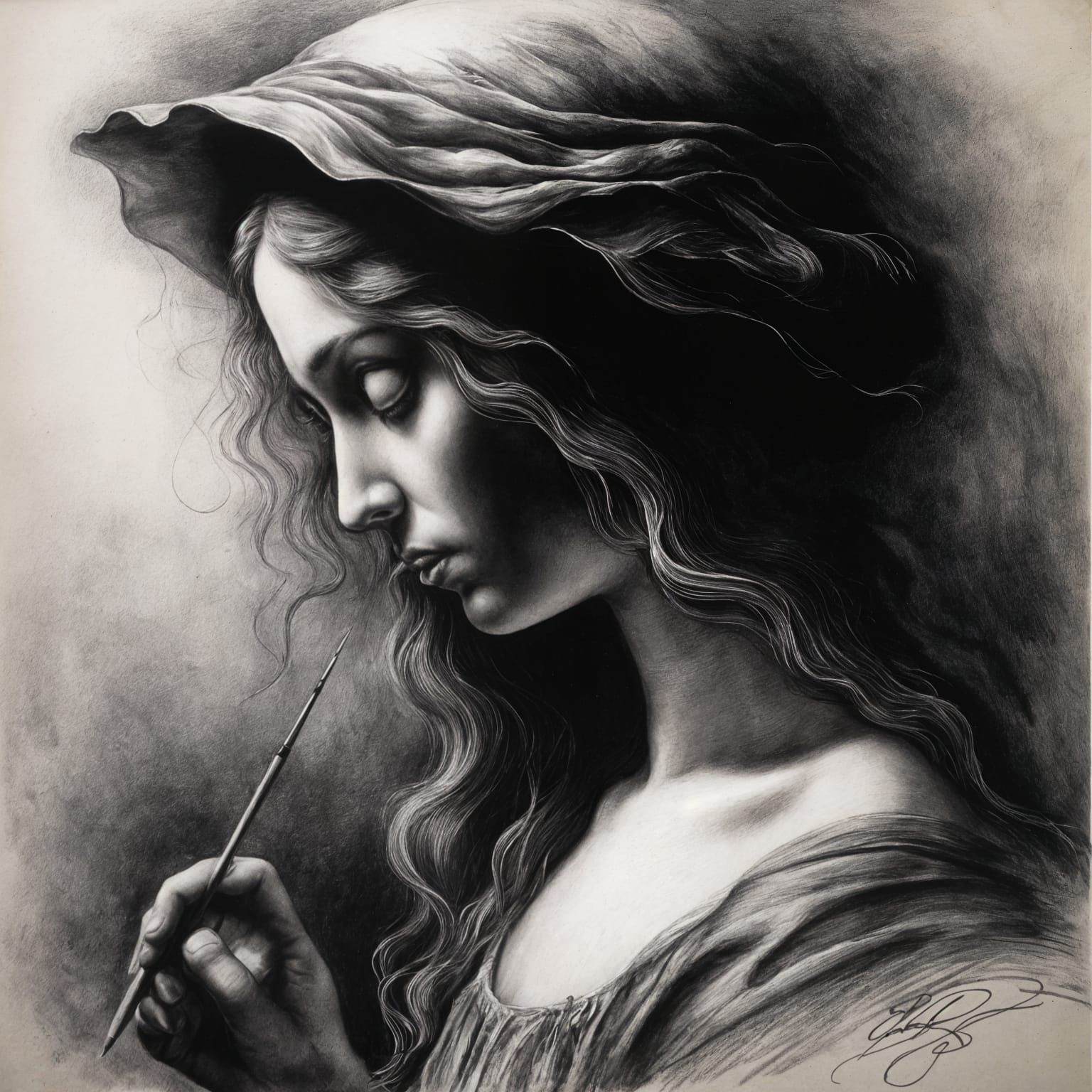 Leda Portrait in Pencil Drawing Style