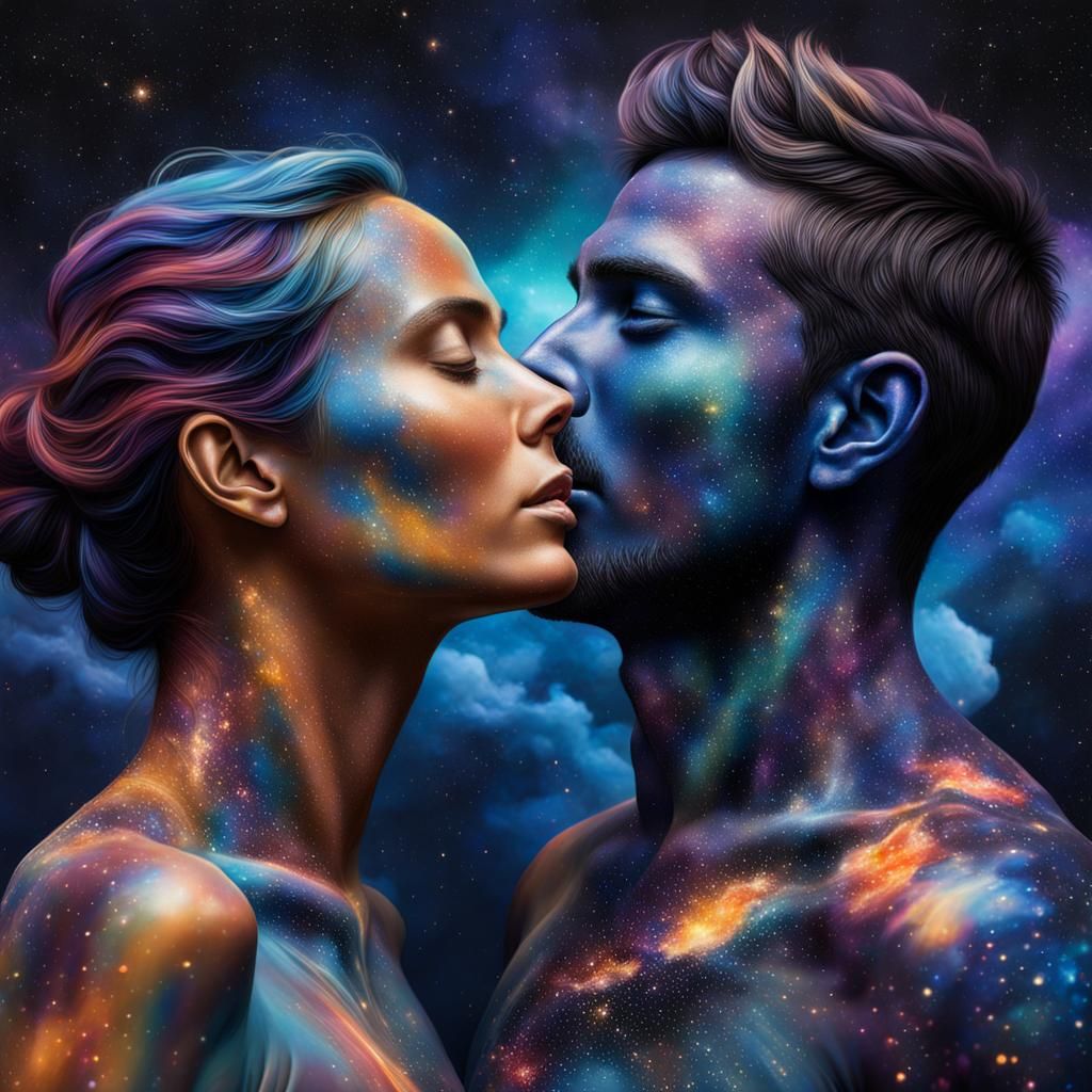 Nebula Painted Couple: Hyperrealistic Concept Art