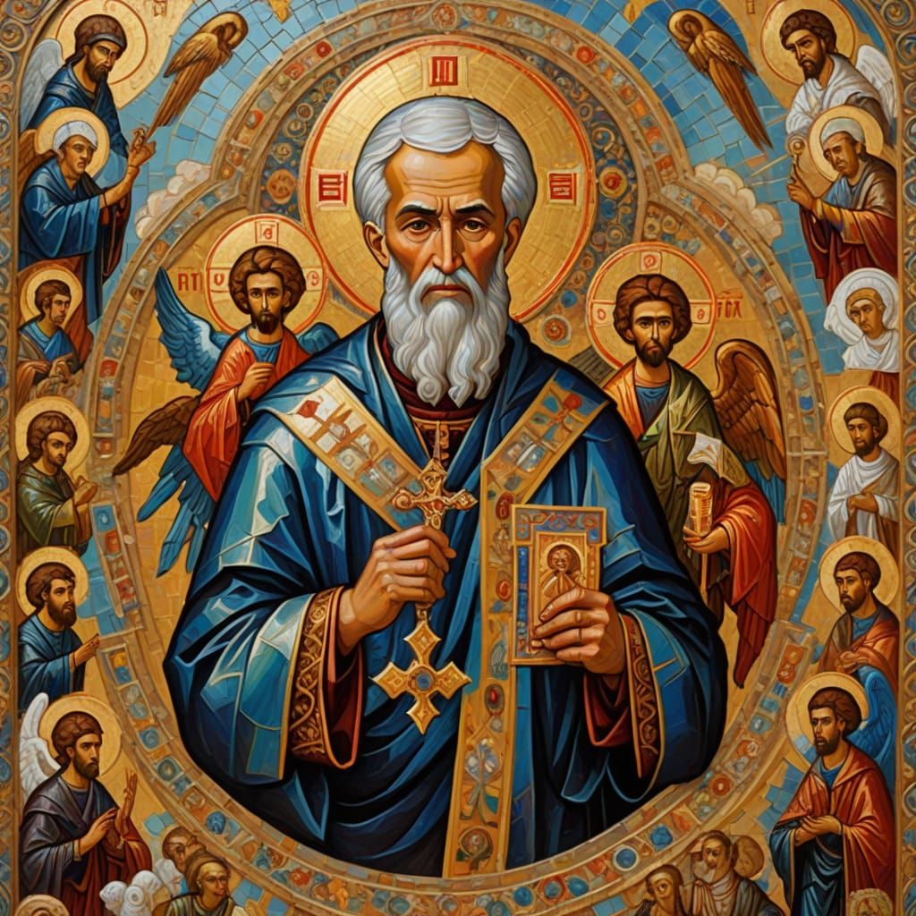 Orthodox Christian Bishop Surrounded by Cherubs and Angels i...