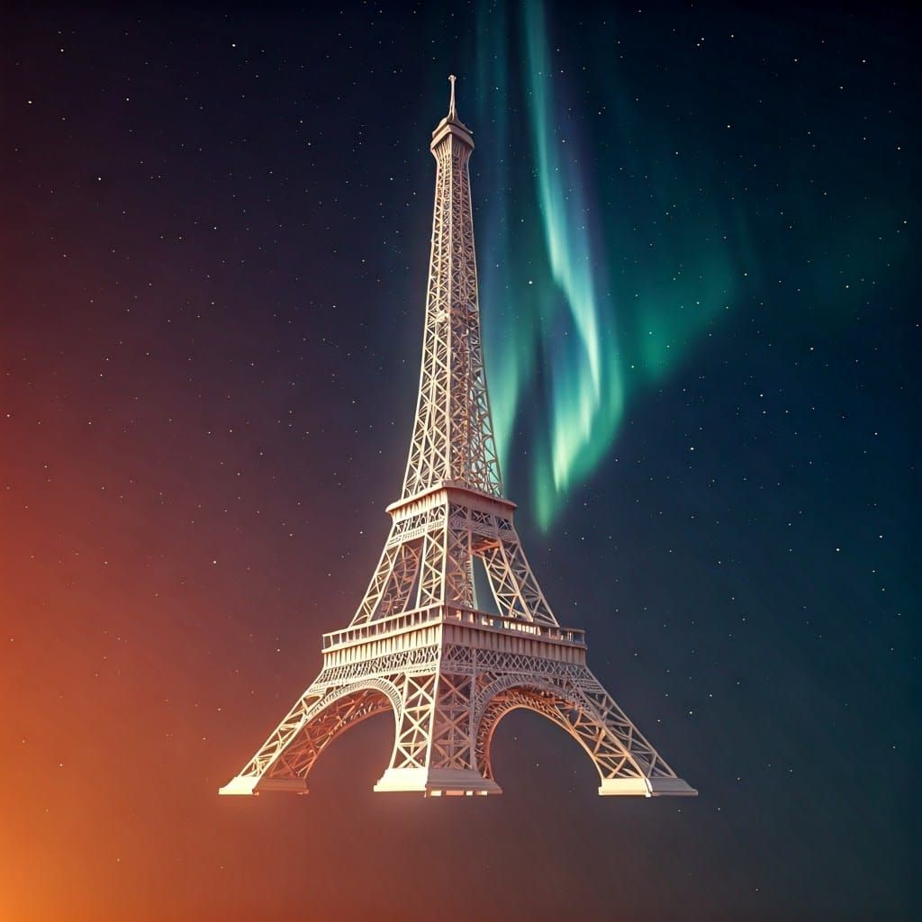 Eiffel Tower Drifting in Starry Galaxy