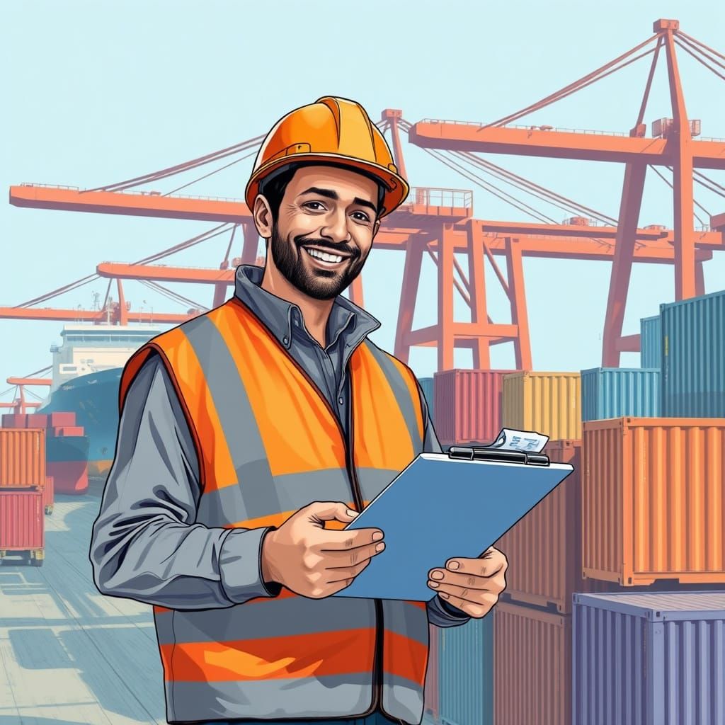 Exporter Inspecting Goods at Modern Harbor