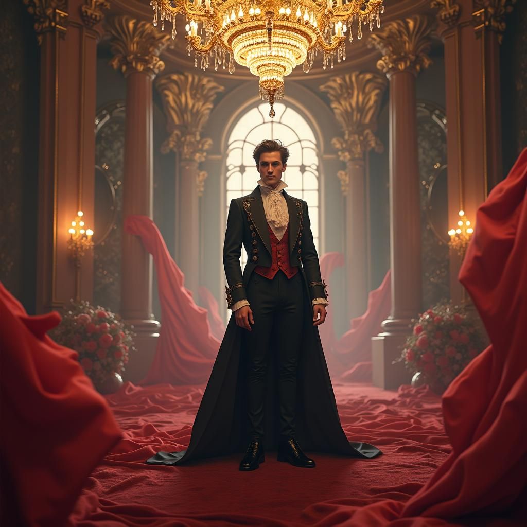 Regency Gentleman in Mystical Ballroom: Digital Art