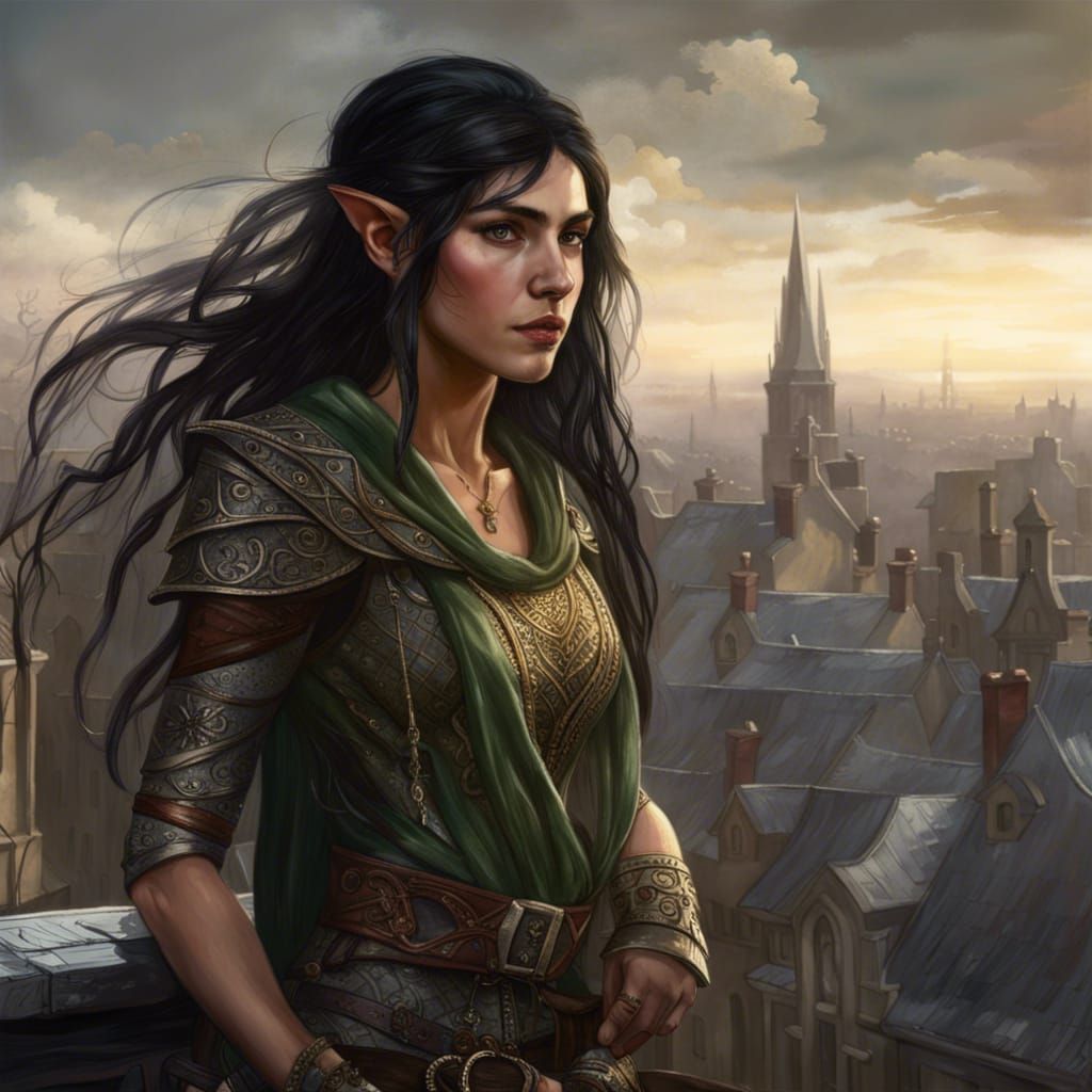 Elven Rogue Portrait in Pre-Raphaelite Style