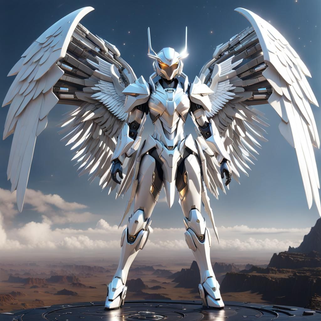 Ethereal Mecha Angel Descending from Sky