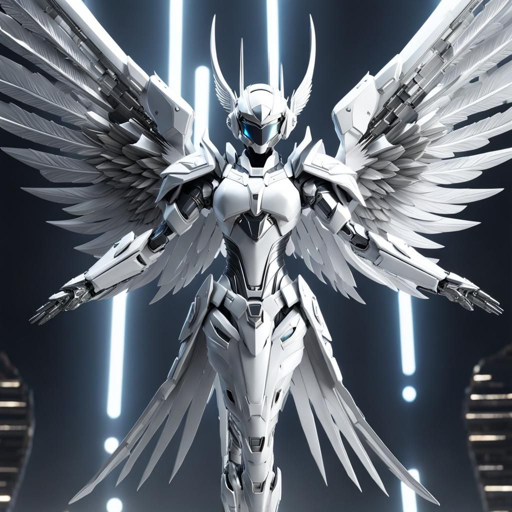 Ethereal Mecha Angel Descending From Sky