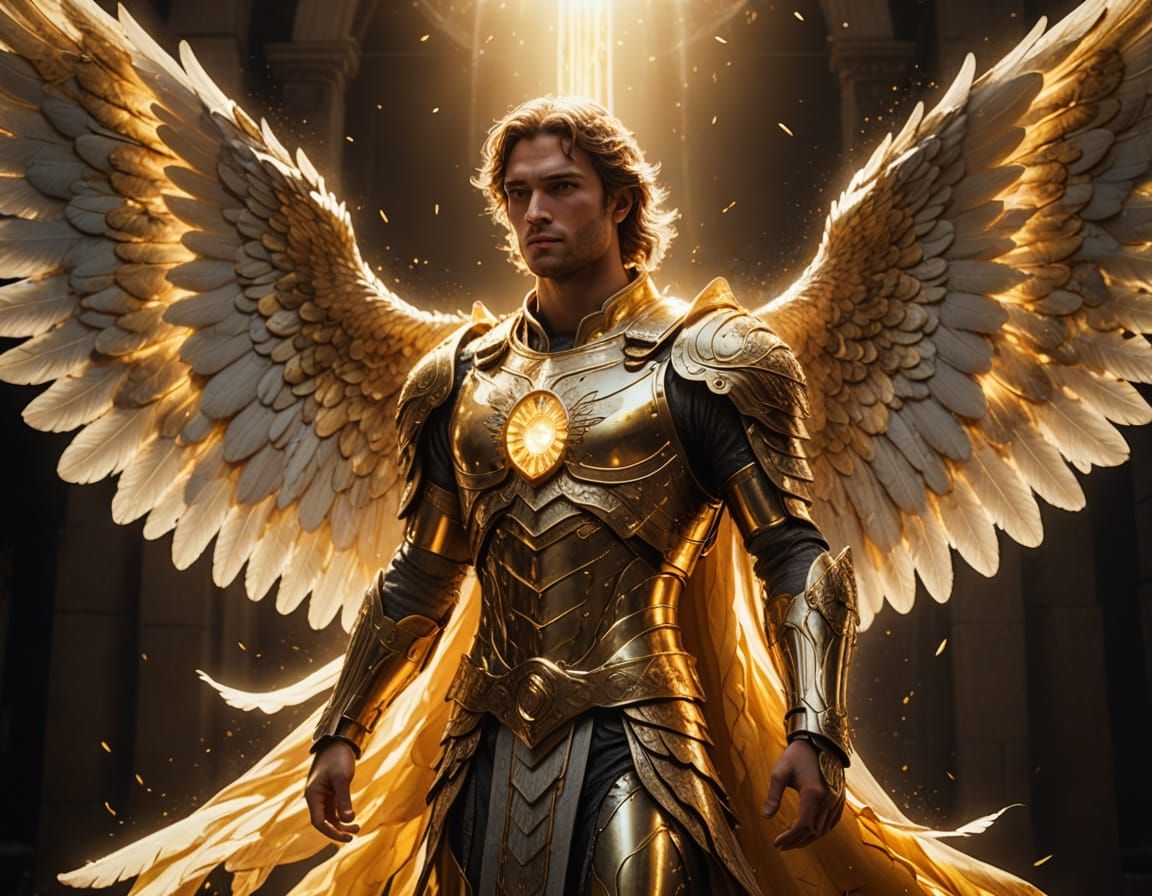Majestic Ascending Angel in Golden Light
