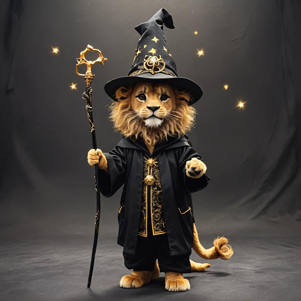 Adorable Lion Wizard in Black and Gold