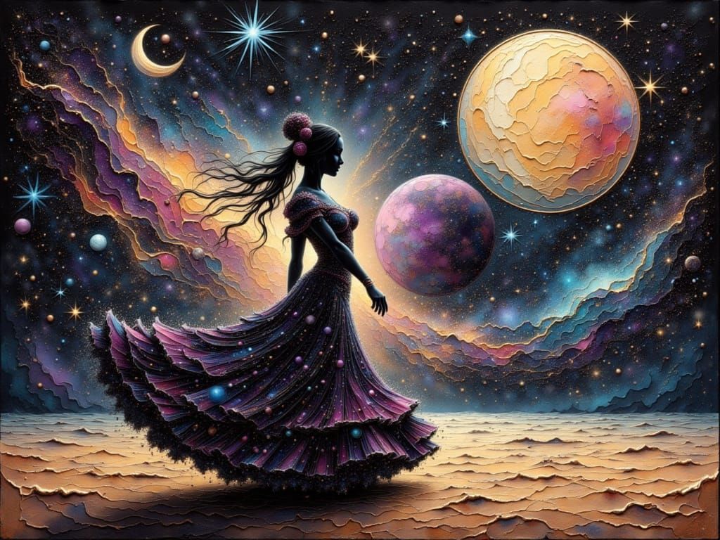 Flamenco Dancer Formed by Galaxies in Luminous 3D Art