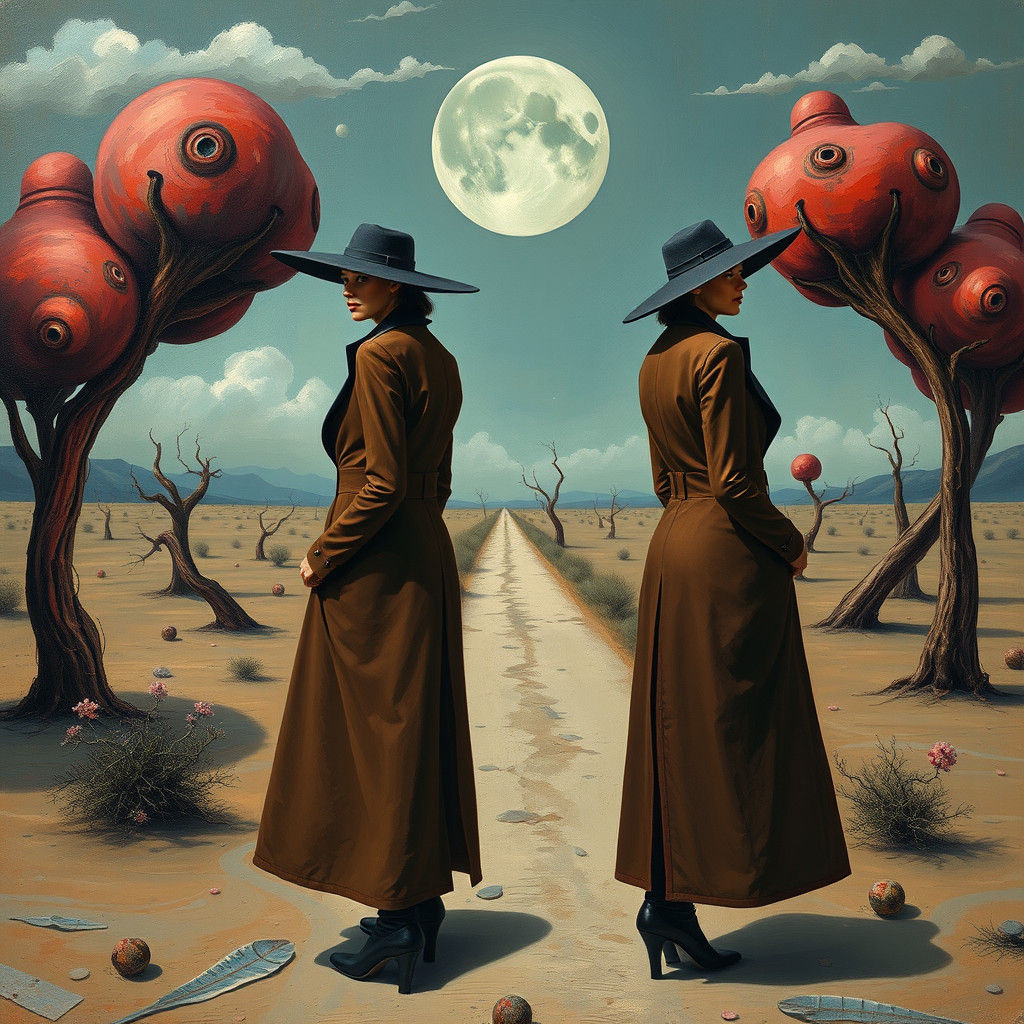 Surreal Twins in a Dreamlike Landscape